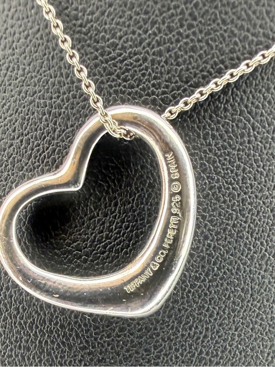 Tiffany & Co. Medium Open Heart Necklace | Elsa Peretti Sterling Silver Pendant - Picture 3 of 5